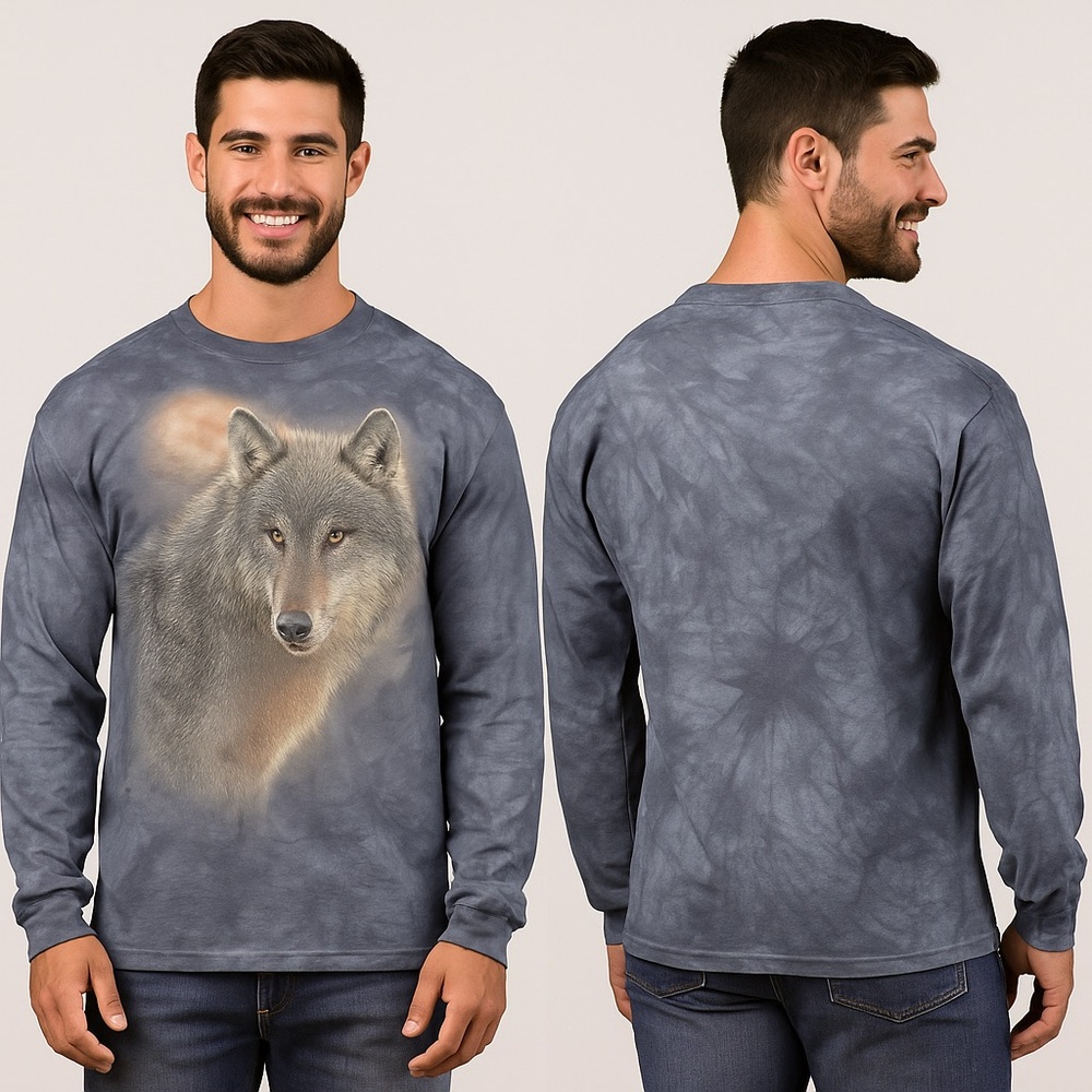 The Mountain Wolf Graphic Long Sleeve Blue Tie Dye Shirt – Size M ARB